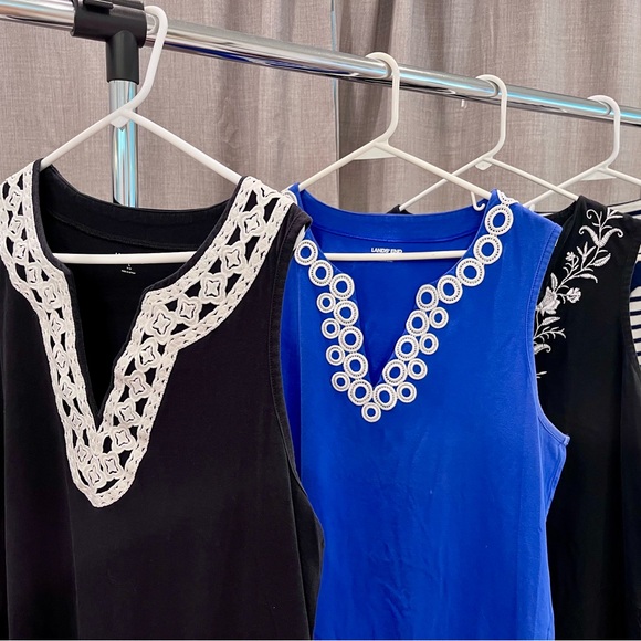 Blue embroidered Lands' End Women's Cotton Jersey Sleeveless Swim Cover-up Dress - Picture 3 of 4